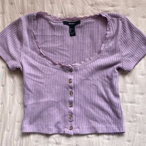 purple top. lace neck line
